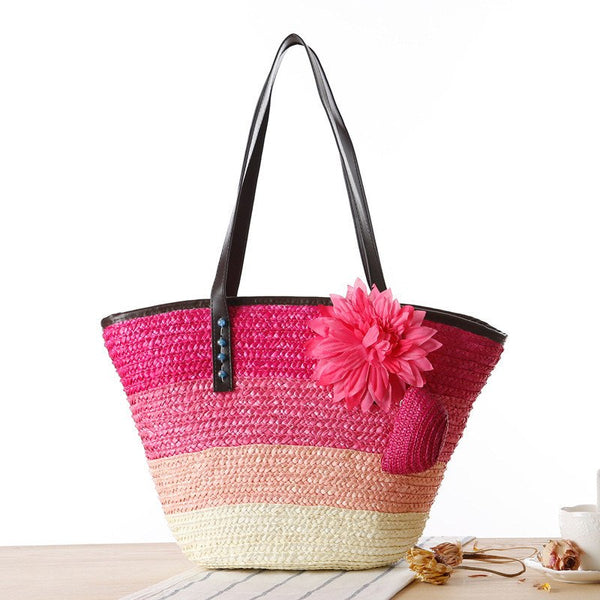 Beach Colorful Straw bag with flower