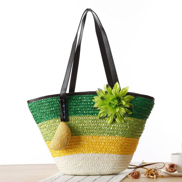 Beach Colorful Straw bag with flower