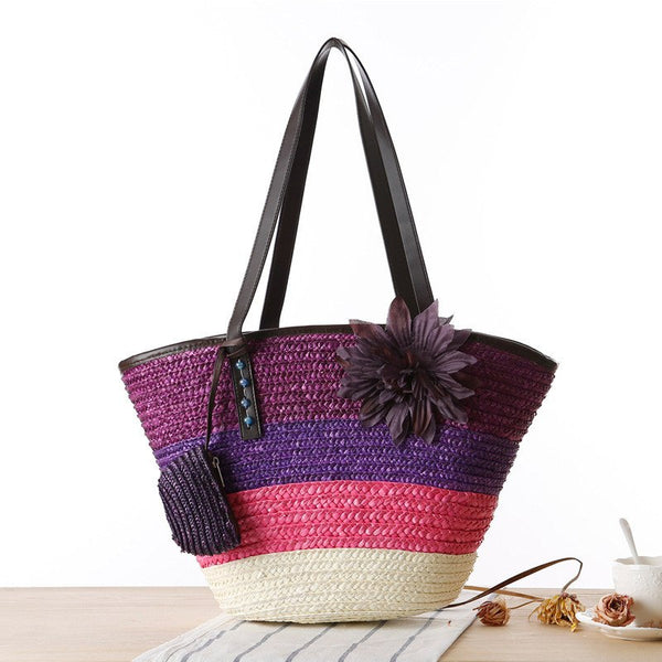 Beach Colorful Straw bag with flower