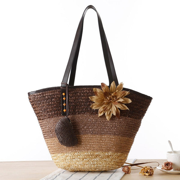 Beach Colorful Straw bag with flower