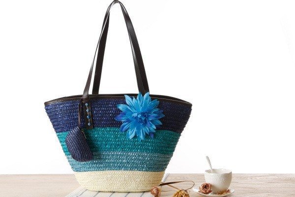 Beach Colorful Straw bag with flower