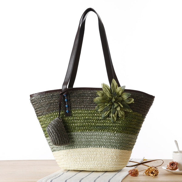Beach Colorful Straw bag with flower