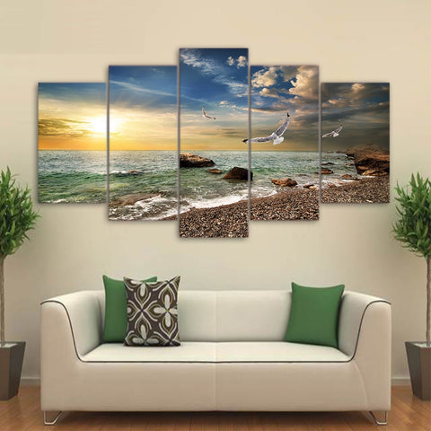 Limited Edition 5 Piece Sunset Seagull Canvas