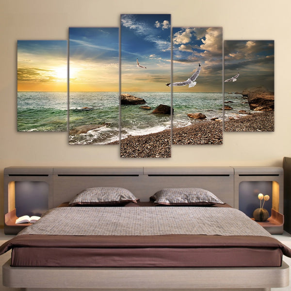 Limited Edition 5 Piece Sunset Seagull Canvas