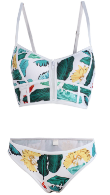 Sexy Floral Zipper Push Up Bikini