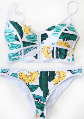 Sexy Floral Zipper Push Up Bikini